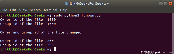 Python os.fchown()