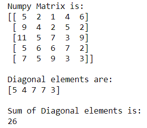 计算一个NumPy数组的对角线元素的总和