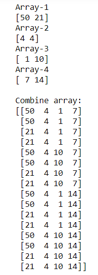 如何建立一个包含两个NumPy数组的所有组合的数组？