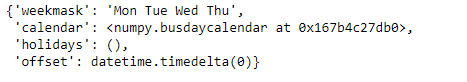 Python Pandas tseries.offsets.CustomBusinessDay.kwds