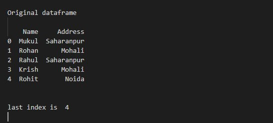 在Python中访问pandas DataFrame中最后一个元素的索引