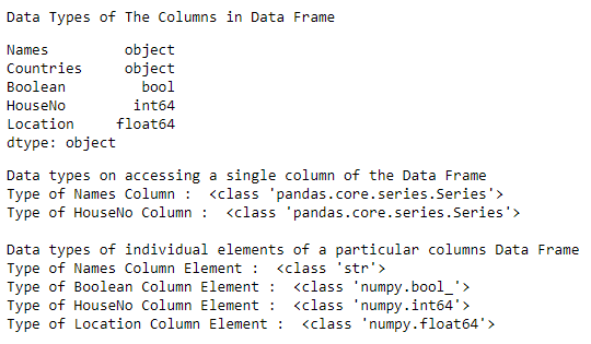 获取Pandas DataFrame的列的数据类型