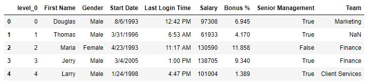 Python Pandas DataFrame.reset_index()