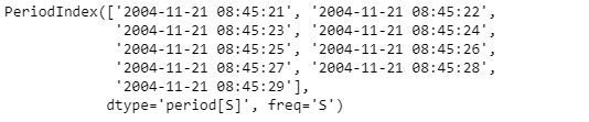 Python Pandas PeriodIndex.second