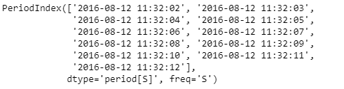 Python Pandas PeriodIndex.second