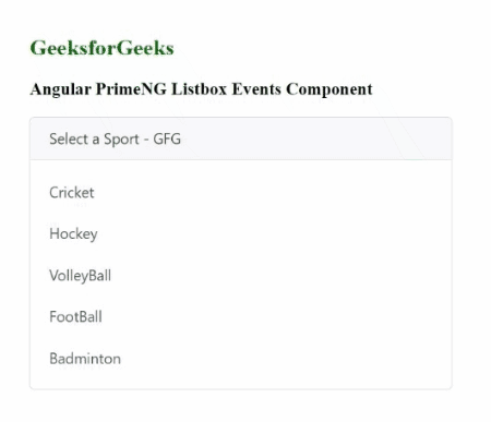 Angular PrimeNG Form Listbox Events组件