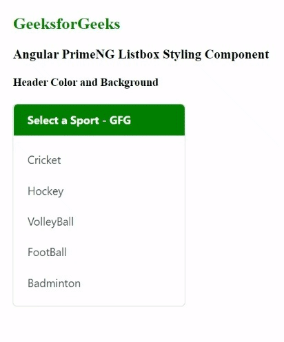 Angular PrimeNG Form Listbox Styling Component
