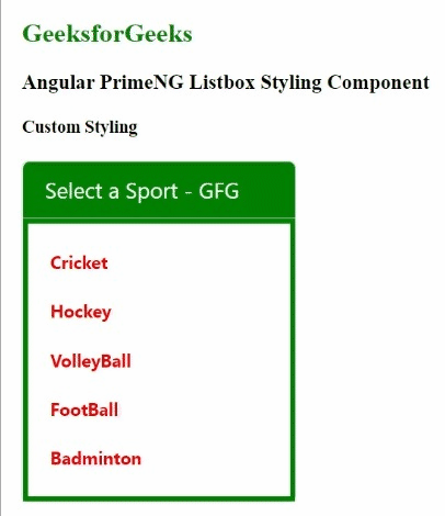 Angular PrimeNG Form Listbox Styling Component