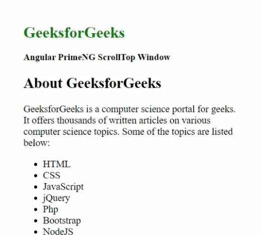 Angular PrimeNG Scroll Top Window