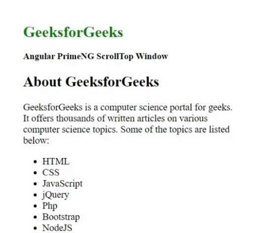 Angular PrimeNG Scroll Top Window