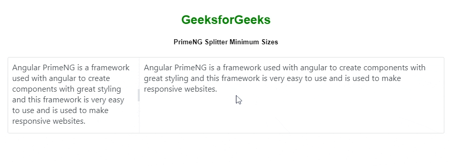 Angular PrimeNG Splitter最小尺寸