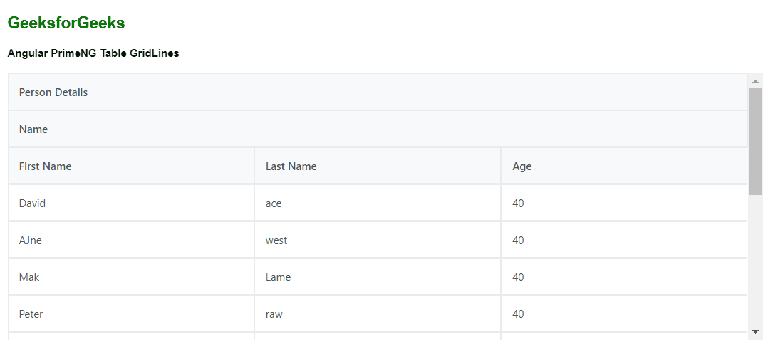 Angular PrimeNG表格网格线