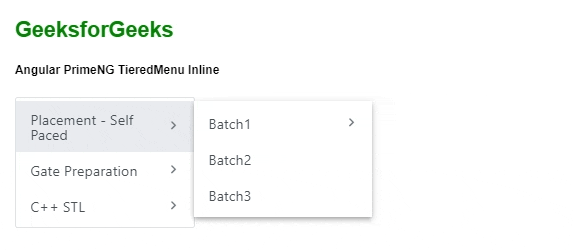 Angular PrimeNG TieredMenu Inline Angular PrimeNG TieredMenu Inline