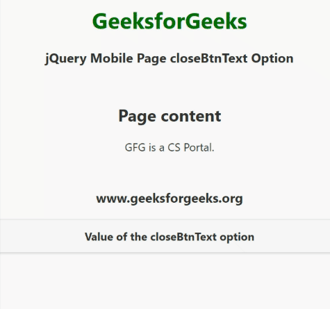 jQuery Mobile页面closeBtnText选项