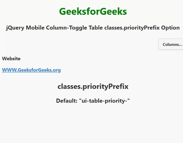 jQuery Mobile Column-Toggle Table classes.priorityPrefix选项