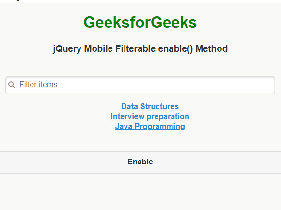 jQuery Mobile可过滤方法 enable()方法