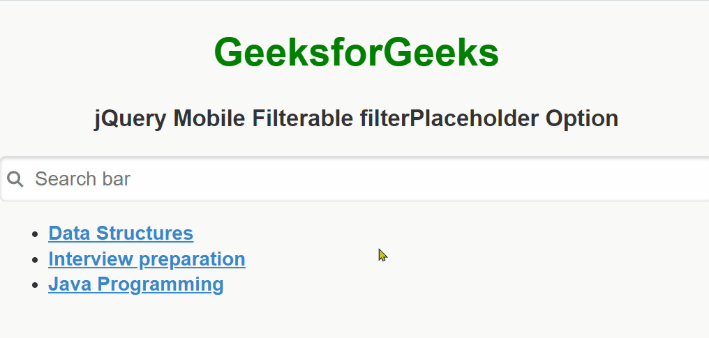 jQuery Mobile可过滤的FilterPlaceholder选项