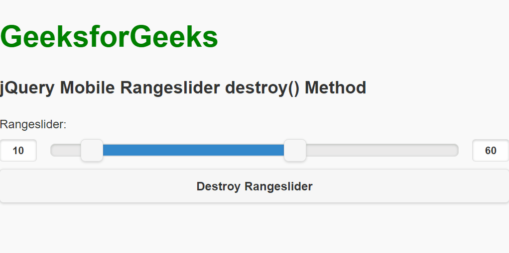 jQuery Mobile Rangeslider destroy()方法