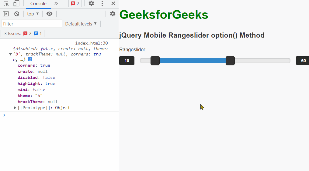 jQuery Mobile Rangeslider option()方法