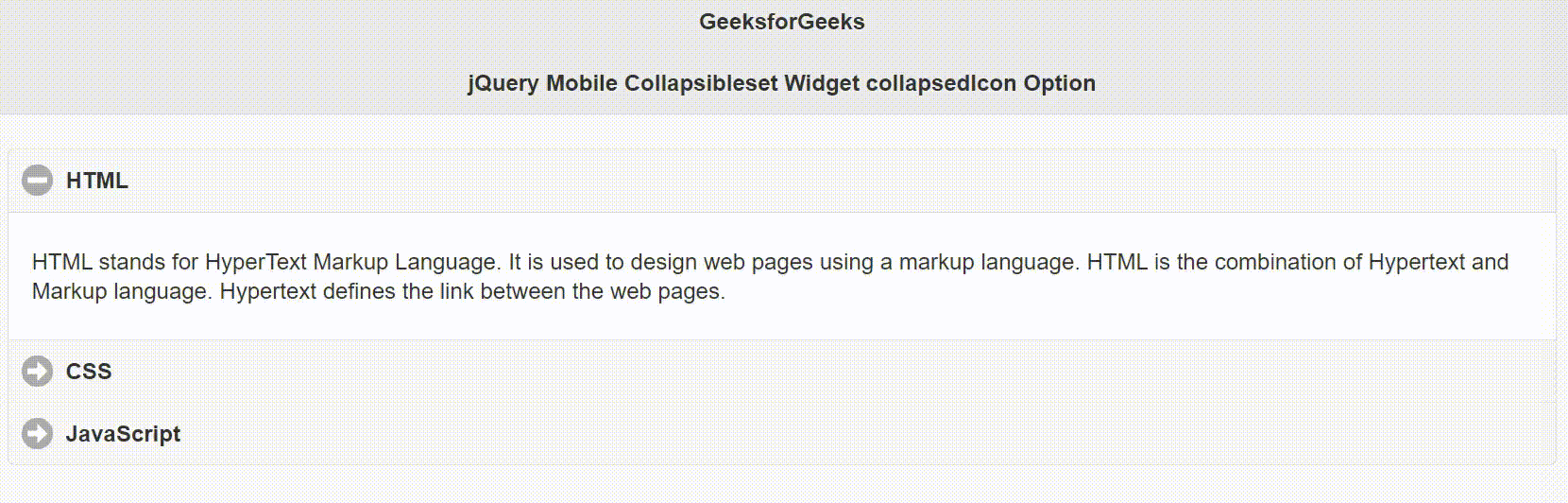 jQuery Mobile Collapsibleset Widget collapsedIcon选项