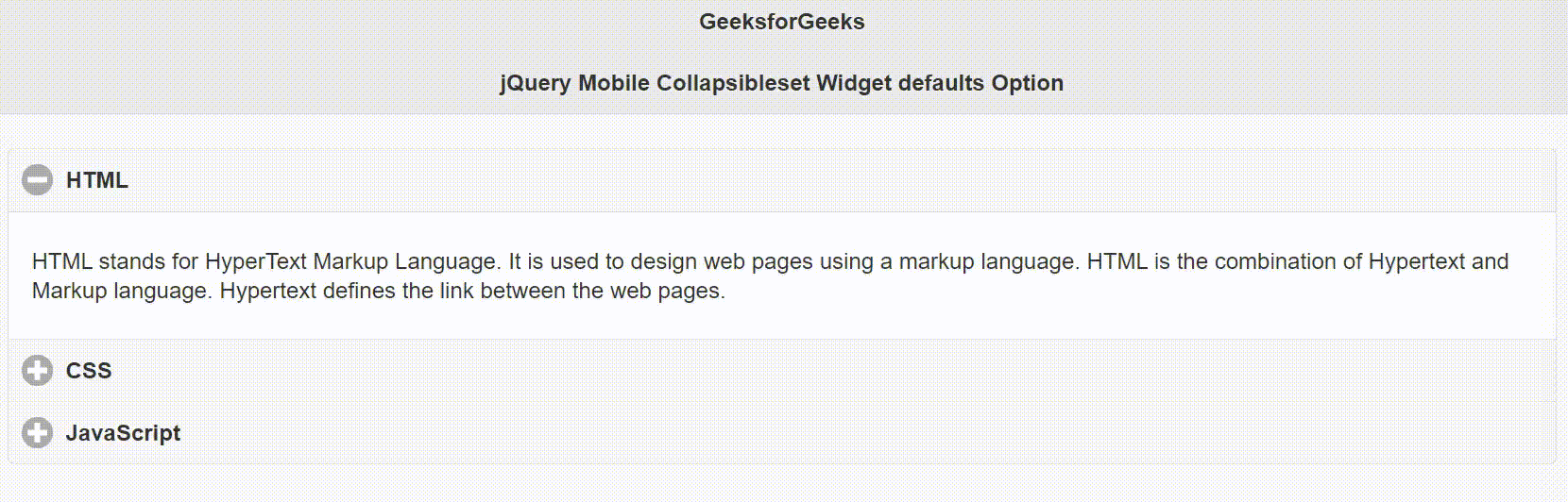 jQuery Mobile Collapsibleset Widget defaults选项