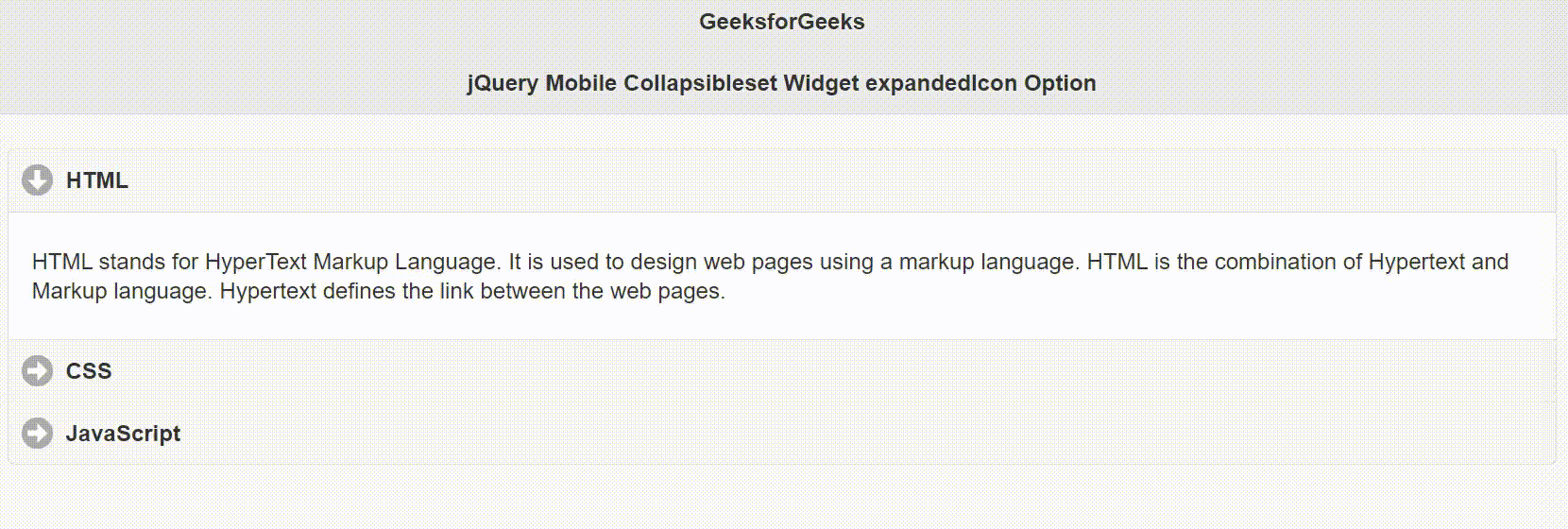 jQuery Mobile Collapsibleset Widget expandedIcon选项