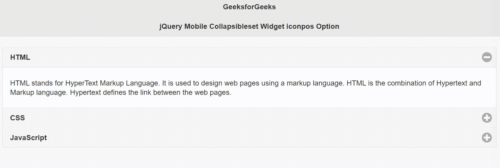 jQuery Mobile Collapsibleset Widget iconpos选项