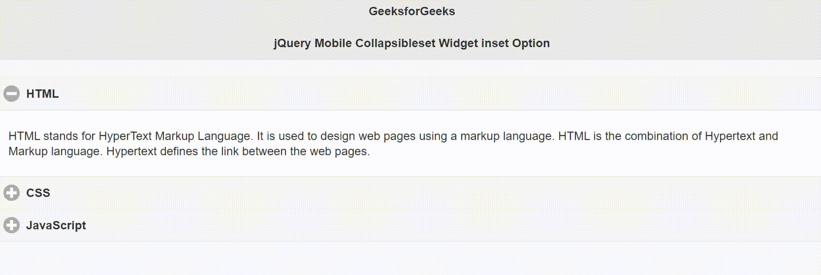 jQuery Mobile Collapsibleset Widget inset选项