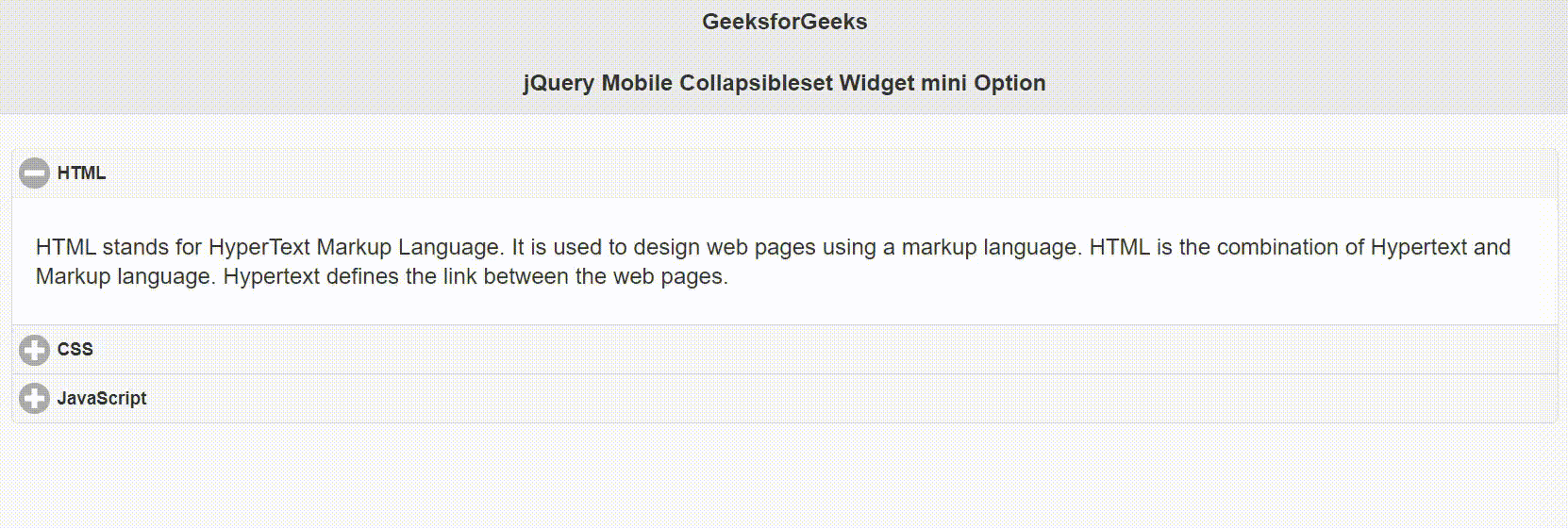 jQuery Mobile Collapsibleset Widget mini选项