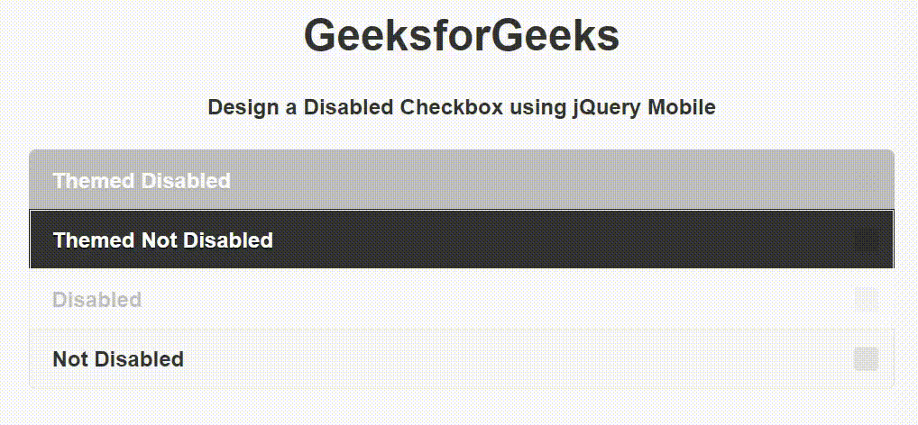 如何使用jQuery Mobile制作一个禁用的复选框？