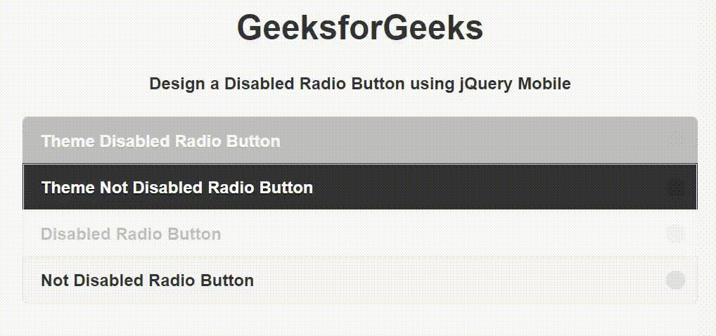 如何使用jQuery Mobile制作一个禁用的单选按钮？
