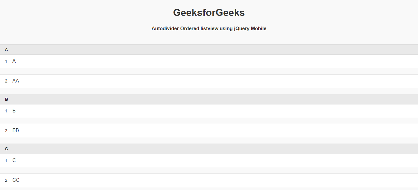 如何使用jQuery Mobile制作Autodividers Ordered列表视图？