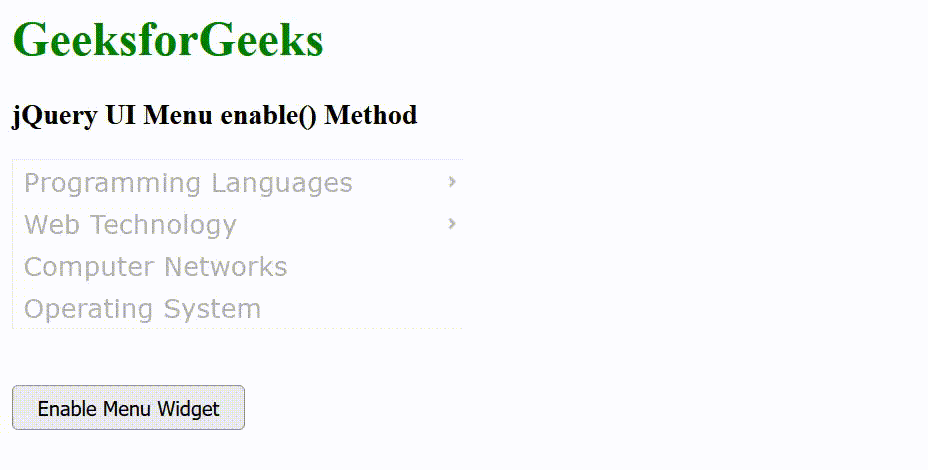 jQuery UI Menu enable()方法