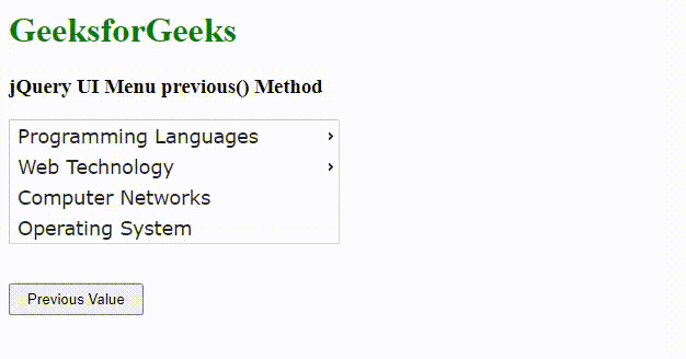 jQuery UI菜单previous()方法