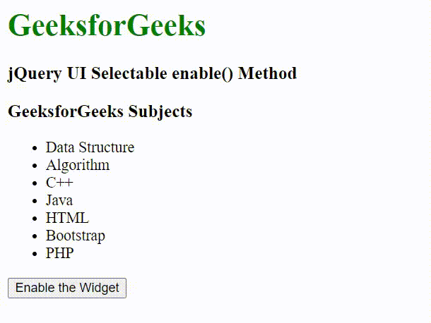 jQuery UI Selectable enable()方法