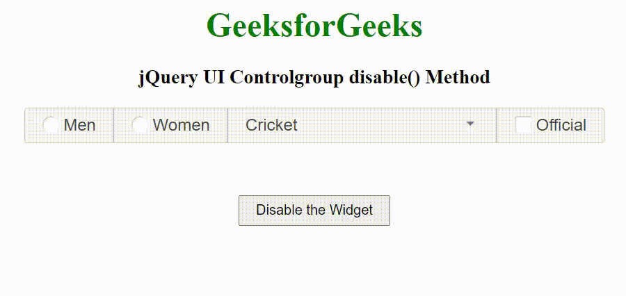 jQuery UI controlgroup disable()方法
