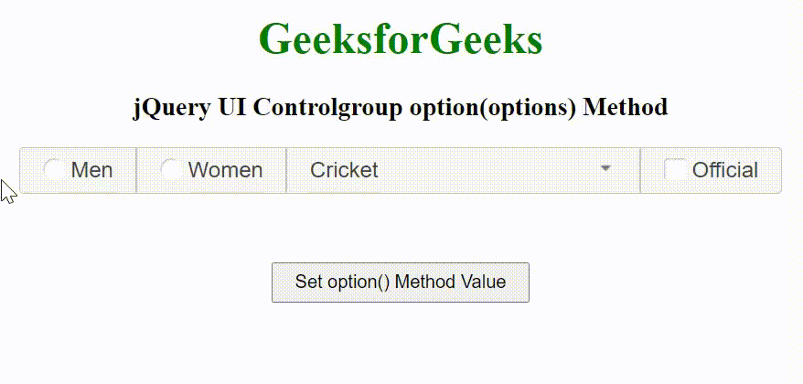 jQuery UI Controlgroup option(options)方法