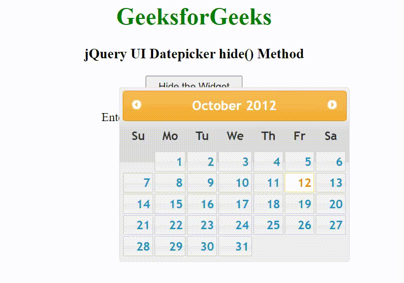 jQuery UI Datepicker hide()方法