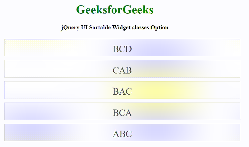 jQuery UI sortable widget classes选项