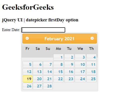 jQuery UI Datepicker firstDay选项