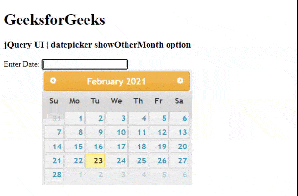jQuery UI Datepicker showOtherMonths选项 jQuery UI Datepicker showOtherMonths选项