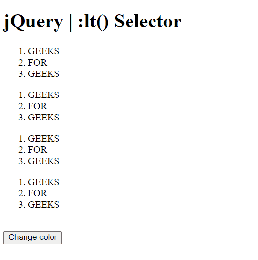jQuery :lt() 选择器