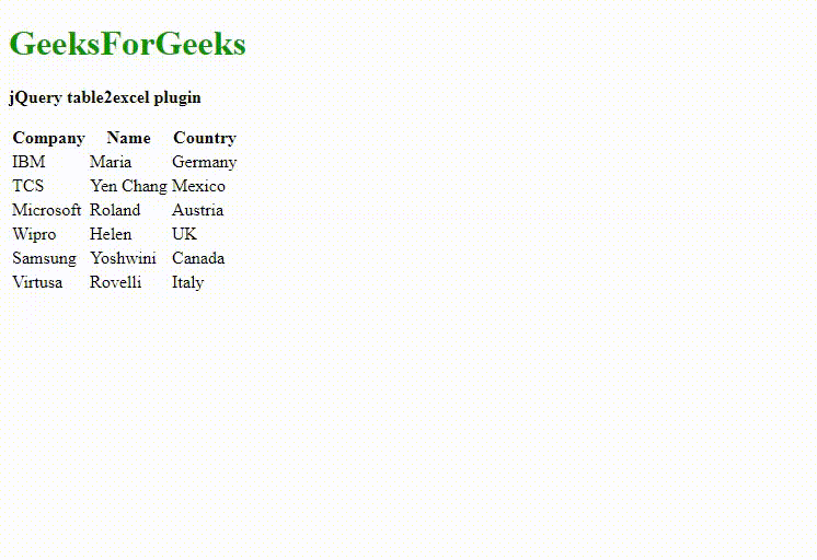 jQuery table2excel Plugin