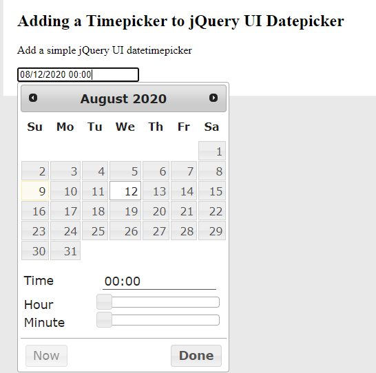 jQuery Timepicker Plugin