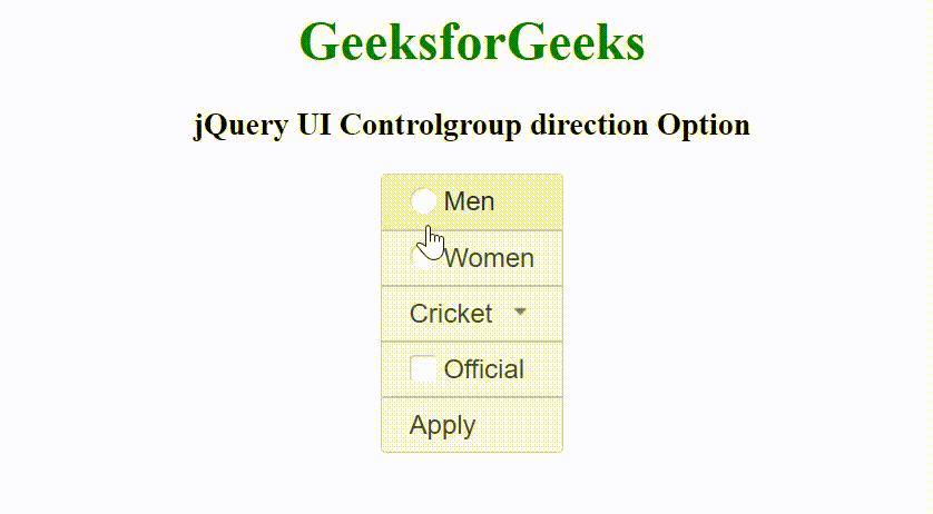 jQuery UI控制组方向选项
