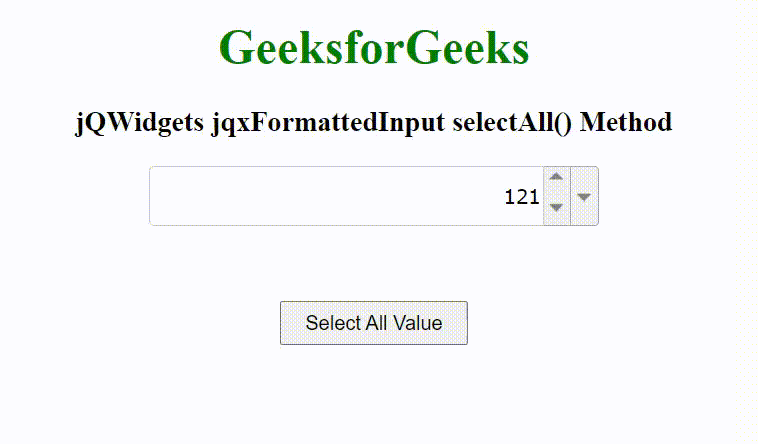 jQWidgets jqxFormattedInput selectAll()方法