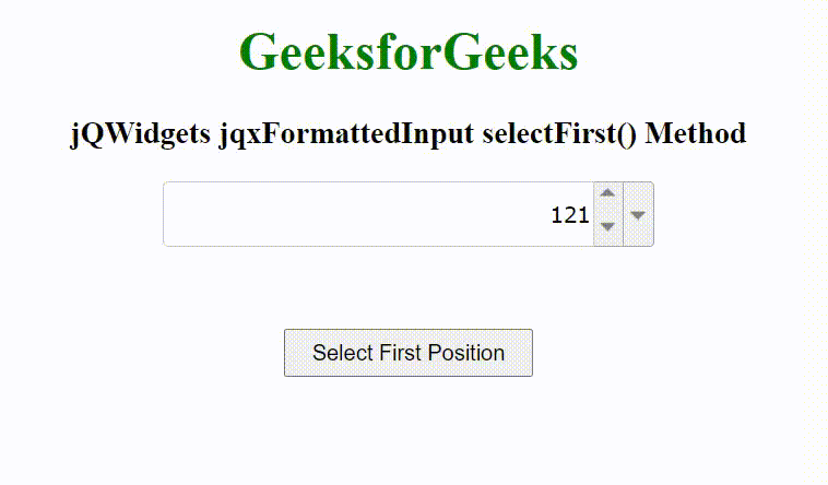 jQWidgets jqxFormattedInput selectFirst()方法