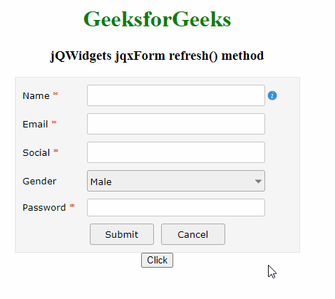 jQWidgets jqxForm refresh()方法