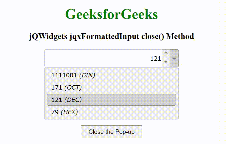 jQWidgets jqxFormattedInput close()方法