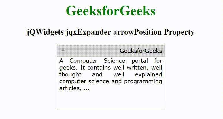 jQWidgets jqxExpander arrowPosition属性